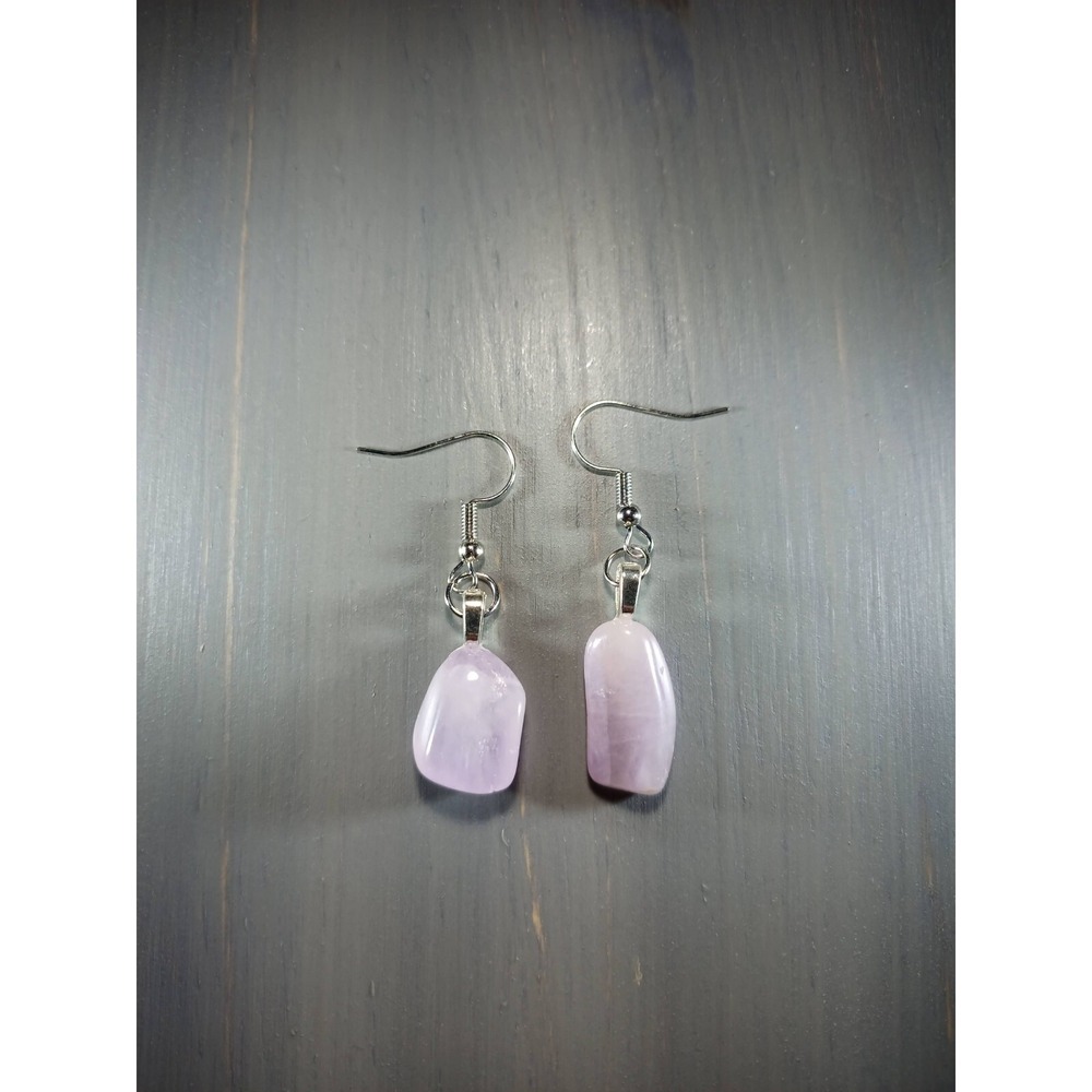 Purple Fluorite Crystal Drop Earrings Nickel Free Silver Tone Tumbled Stone Boho - Picture 1 of 5